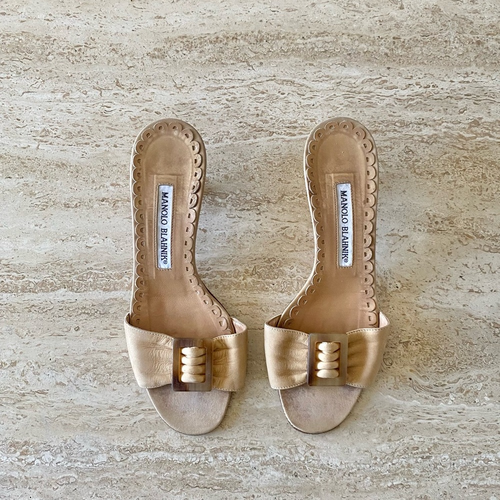 Vintage Manolo Blahnik Buckle Mule Kitten Heel Sandals